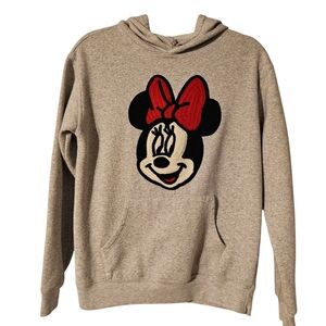 Disney Minnie Mouse Heather Gray Fleece‎ Embroidered Hoodie Outdoor Size Sm